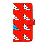 スマホケース 【手帳型】 ポップ イラスト / 白い鳥、青い鳥（レッド）（受注生産品）