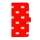 スマホケース 【手帳型】 monozo（モノゾ） イラスト / 白猫（シロネコ） パターン（レッド）（受注生産品）