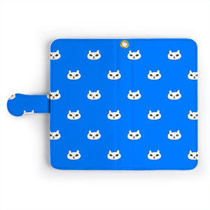 スマホケース 【手帳型】 monozo（モノゾ） イラスト / 白猫（シロネコ） パターン（ブルー）（受注生産品）