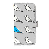 スマホケース 【手帳型】 ポップ イラスト / 白い鳥、青い鳥（グレー）（受注生産品）